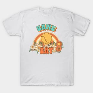 Groovy Tennis mom Retro game day gift for funny mother Vintage floral pattern T-Shirt